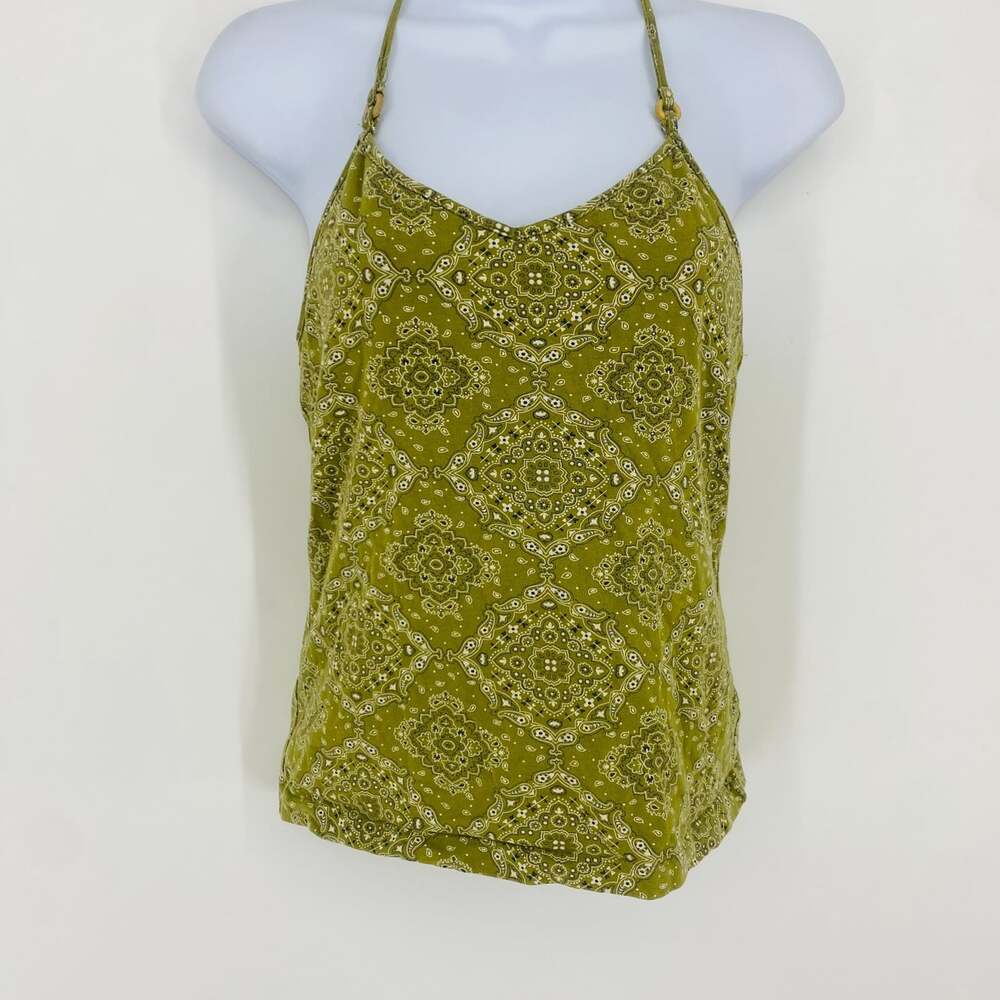 Y2K Vintage Old Navy Green Paisley Bandana Halter Top Built In Bra M Stretch